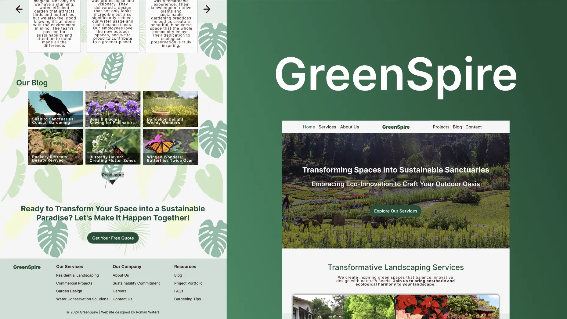 Screenshots of GreenSpire Landing Page